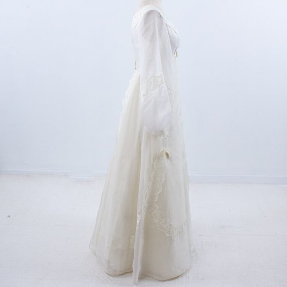Wedding Dress Vintage 70s 6 Boho Long Sleeve Full Princess Bridal Gown I… - Picture 5 of 14